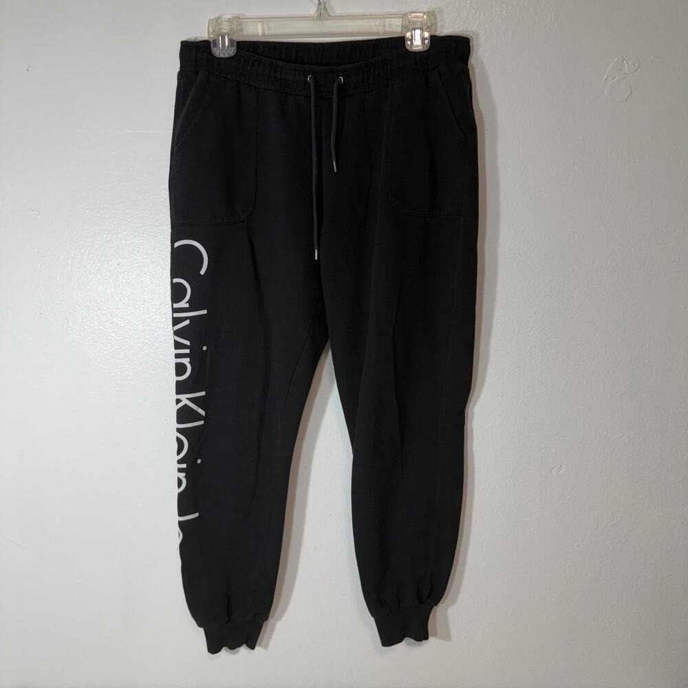 Calvin Klein Joggers XS Black Logo Sweatpants Drawstring Fleece‎ Lounge Pants